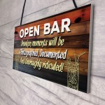 OPEN BAR Sign Novelty Home Bar Sign Pub Man Cave Sign Funny