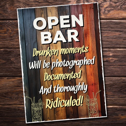 Funny OPEN BAR Sign Novelty Home Bar Pub Man Cave Sign Funny