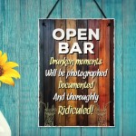 Funny OPEN BAR Sign Novelty Home Bar Pub Man Cave Sign Funny