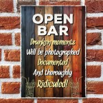 Funny OPEN BAR Sign Novelty Home Bar Pub Man Cave Sign Funny
