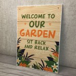 Welcome To Our Garden Sign A4 Hanging Wall Door Plaque Shed Sign