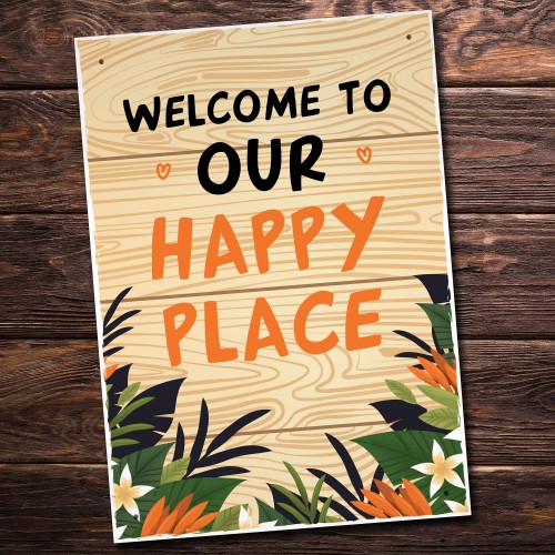 OUR HAPPY PLACE Sign For Garden Summerhouse Shed Friendship Gift