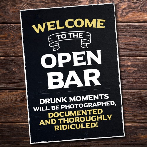 Welcome To The Open Bar Sign Hanging Wall Art Man Cave Pub Bar