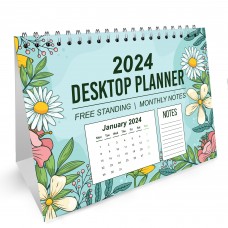 Floral 2024 Calendar Spiral Bound Planner for Home Office Desk