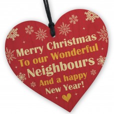 Neighbour Merry Christmas Wood Hanging Heart Gift For Neighbour 