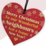 Neighbour Merry Christmas Wood Hanging Heart Gift For Neighbour 
