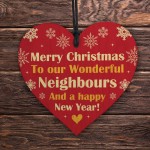 Neighbour Merry Christmas Wood Hanging Heart Gift For Neighbour 