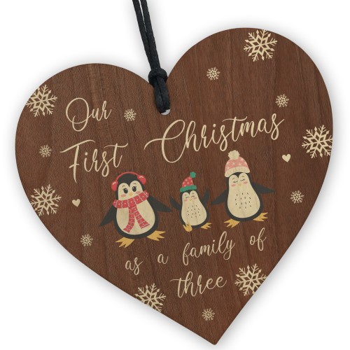 Our First Christmas As A Family Of Three Hanging Wood Decoration