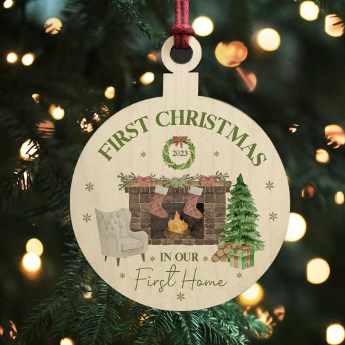 First Home Christmas Tree Decoration Hanging Wood Bauble Gift