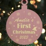 Christmas Tree Decoration Babys First Chirstmas Wooden Bauble