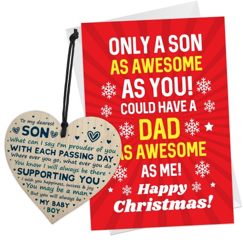 Christmas Card For Son Wooden Heart Gift From Mum and Dad 