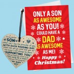 Christmas Card For Son Wooden Heart Gift From Mum and Dad 