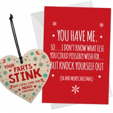 Christmas Card and Wooden Heart Gift For Boyfriend Husband Funny