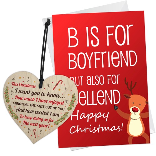 Christmas Card For Boyfriend Funny Christmas Gift Set Wood Heart