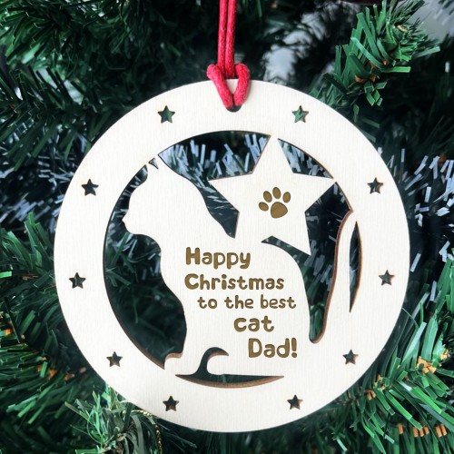 Gift For Dad Christmas From The Dad Wooden Bauble Cat Lover Gift