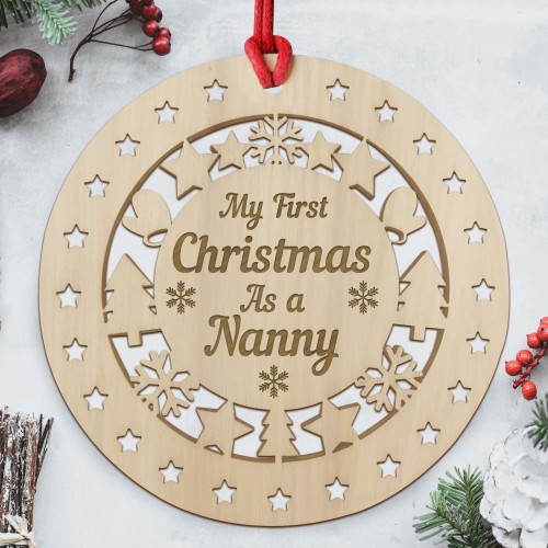 My First Christmas As A Nanny Wooden Hanging Bauble DecorationTh My First Christmas As A Nanny Wooden Hanging Bauble DecorationTh