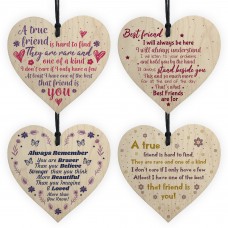 Best Friend Pack of 4 Wooden Heart Gifts For Friend Christmas 