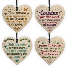 Cousin Gifts For Christmas Birthday Pack of 4 Wooden Heart Gifts