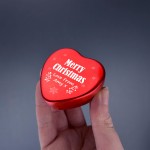 Personalised Merry Christmas Heart Shaped Tin Gift For Mum Dad