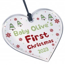 Personalised Babys First Christmas Decoration Heart Baby Girl
