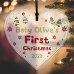 Personalised Babys First Christmas Decoration Heart Baby Girl
