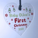 Personalised Babys First Christmas Decoration Heart Baby Girl