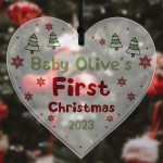 Personalised Babys First Christmas Decoration Heart Baby Girl