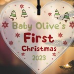 Personalised Babys First Christmas Decoration Heart Baby Girl
