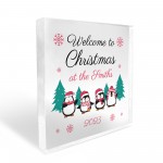 Personalised Christmas Ornament Welcome To Sign Surname Plaque