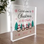 Personalised Christmas Ornament Welcome To Sign Surname Plaque