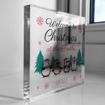 Personalised Christmas Ornament Welcome To Sign Surname Plaque