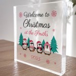 Personalised Christmas Ornament Welcome To Sign Surname Plaque