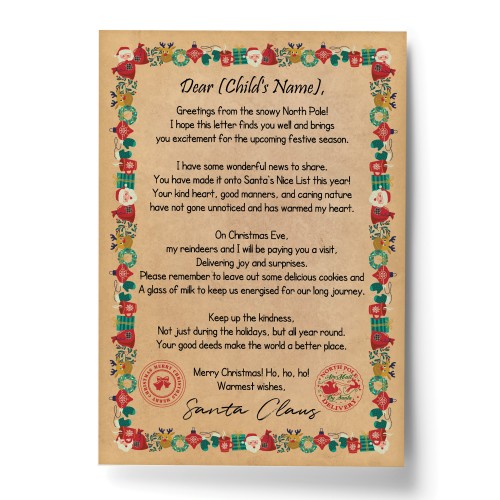 Christmas Eve Box Filler Personalised Letter From Santa Daughter