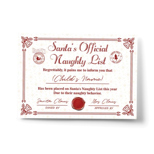 Official Naughty List Certificate From Santa Claus Funny Joke