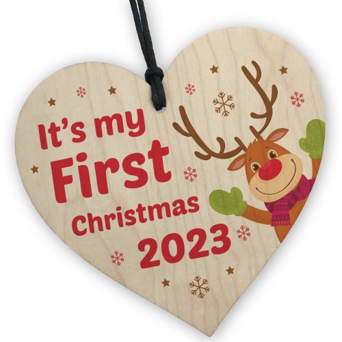 My First Christmas Hanging Wooden Bauble Tree Decoration Gift