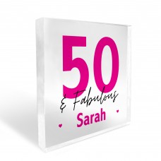 50th Birthday Gift Personalised Acrylic Block 50 And Fabulous