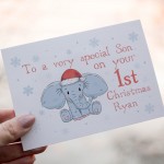 Personalised Elephant 1st Christmas Card For Son Grandson Godson