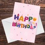 Happy Birthday Pink Party Birthday Card For Her