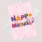 Happy Birthday Pink Party Birthday Card For Her