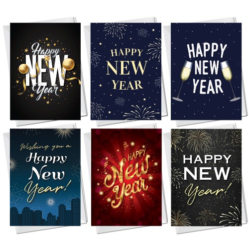 Happy New Year Cards Pack of 12 New Year Greeting Cards