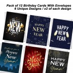 Happy New Year Cards Pack of 12 New Year Greeting Cards