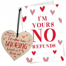 Funny Valentines Anniversary Card and Wood Heart For Him Her