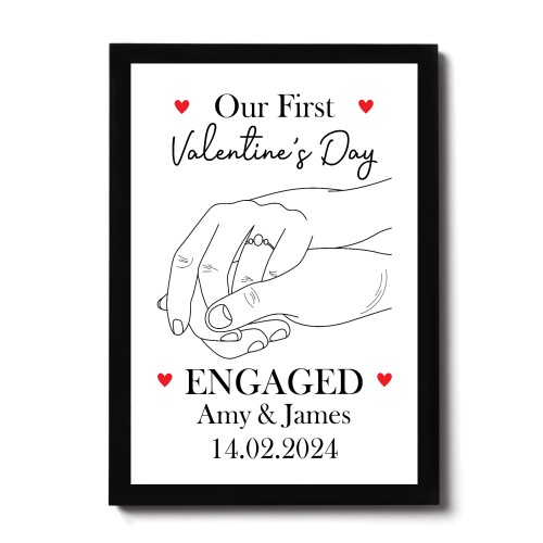 1st Valentines Day Engaged Personalised Framed Print Gifts