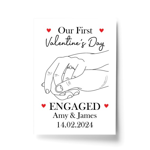 1st Valentines Day Engaged Personalised Print Gifts for Him Her