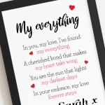 Gift For Husband Wife MY EVERYTHING Framed Print Personalised