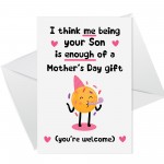 Funny Mothers Day Card For Mum Joke Mum Card Mum Card From Son