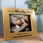 First 1st Fathers Day Personalised 7x5 Oak Frame Gift For Daddy
