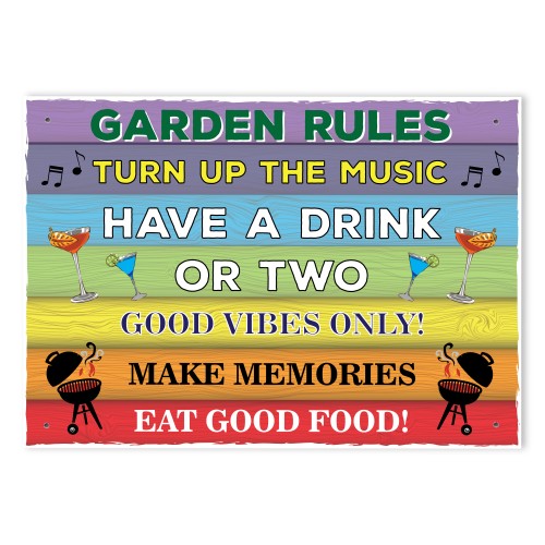 Colourful Garden Rules Sign Hanging Wall Sign Garden Signs