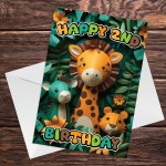 2nd Birthday Card for Boys Girl Jungle Animals Birthday Card