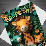 3rd Birthday Card for Boys Girl Jungle Animals Birthday Card